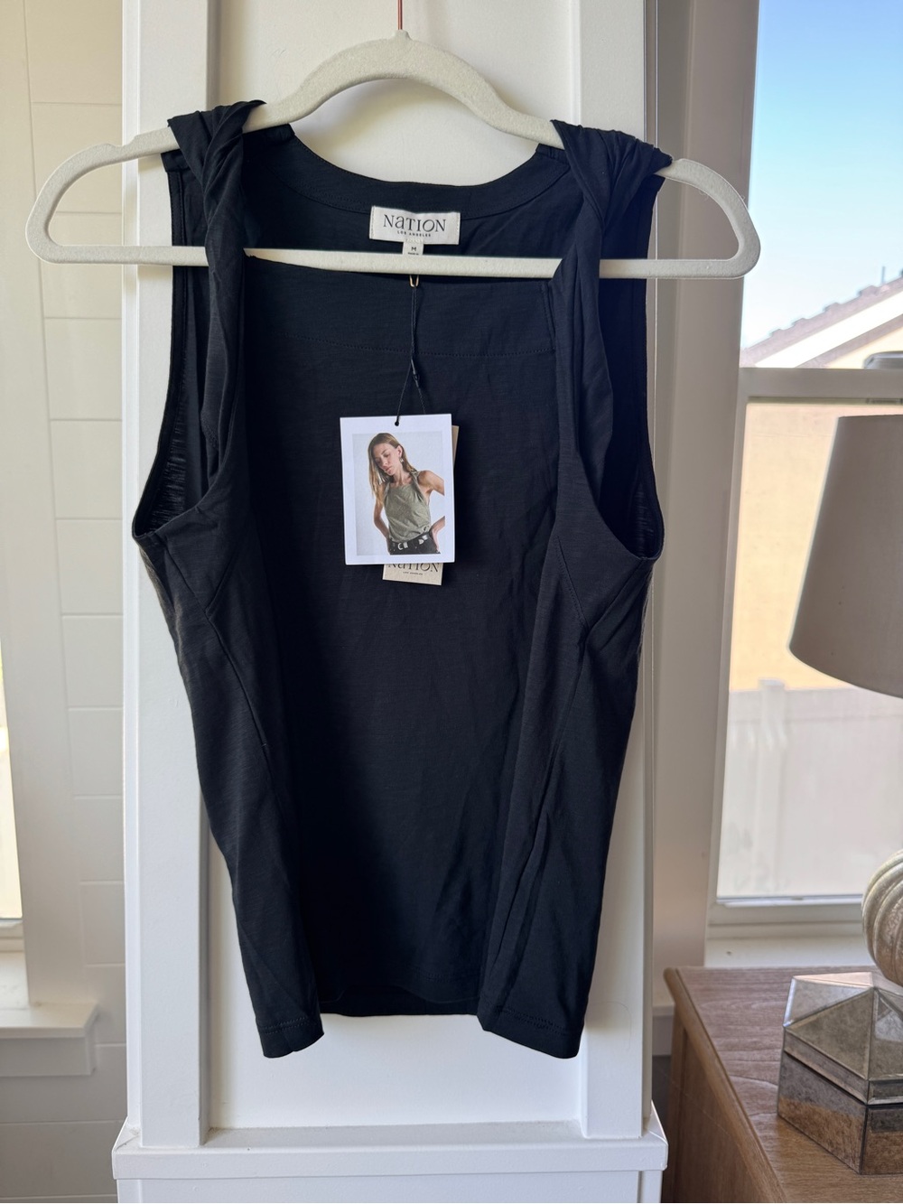 Nation Los Angeles Sabrina Twist Strap Tank Jet Black NWT Medium Pima Cotton - Picture 4 of 8